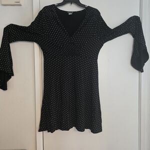 VENUS Black Mini Dress with White Dots